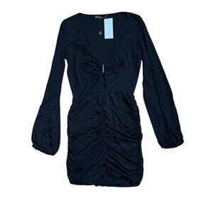 Vix Paula Hermanny Sz XS Swimwear Coverup Black Mini Cutout Long Sleeve New
